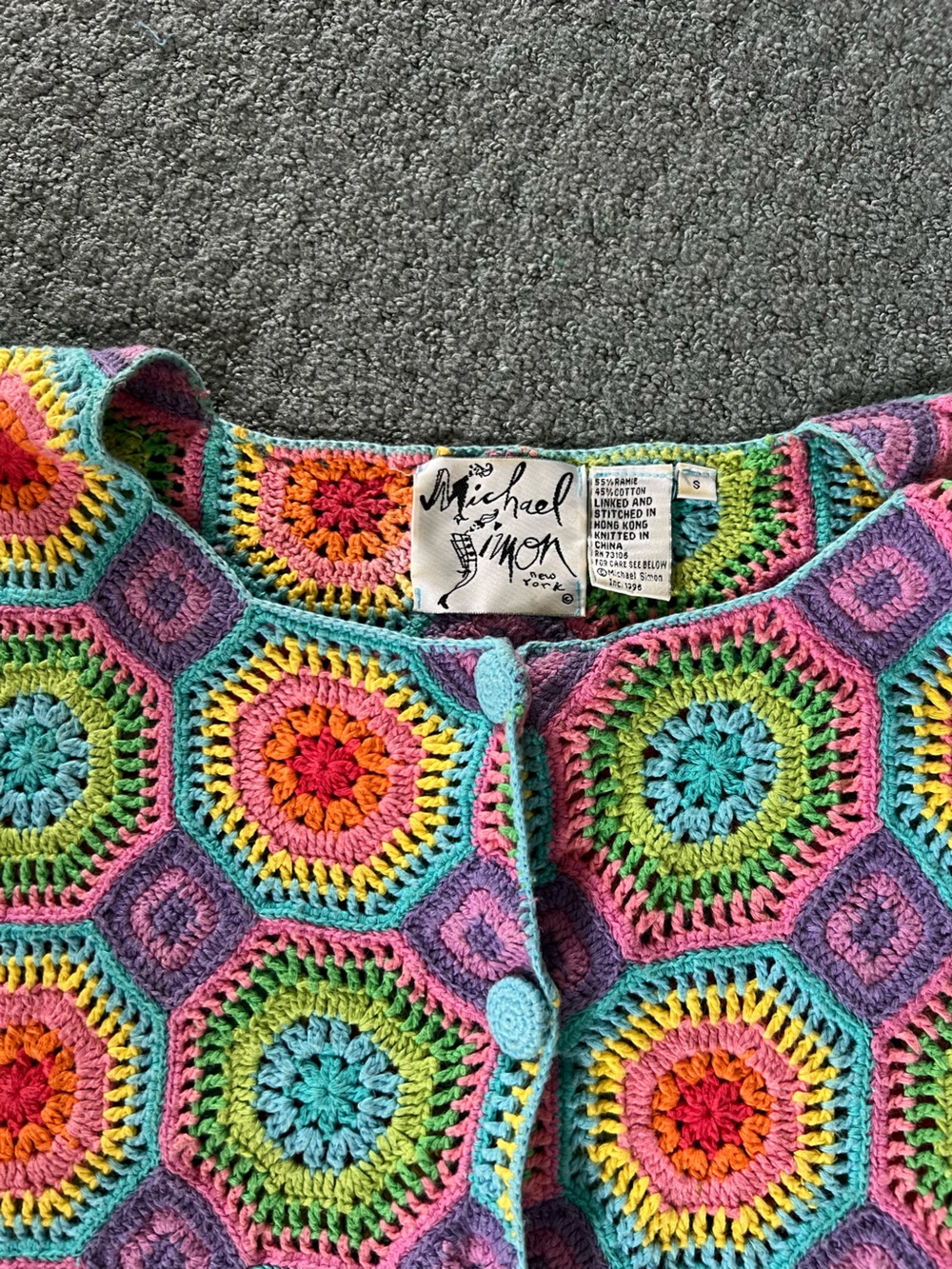 Michael Simon S M Open Crochet Sweater Cardigan Octagon - Picture 5 of 7